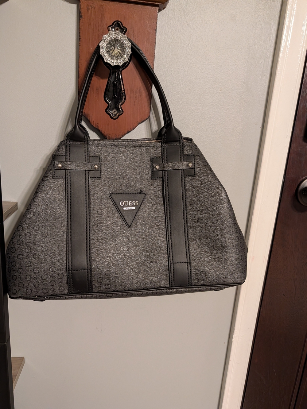 GUESS Black Patterned Tote Bag